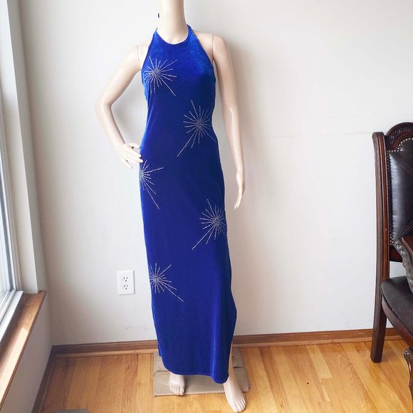 Jump Dresses & Skirts - Jump Glittered Velvet Halter Tied Back Long Dress